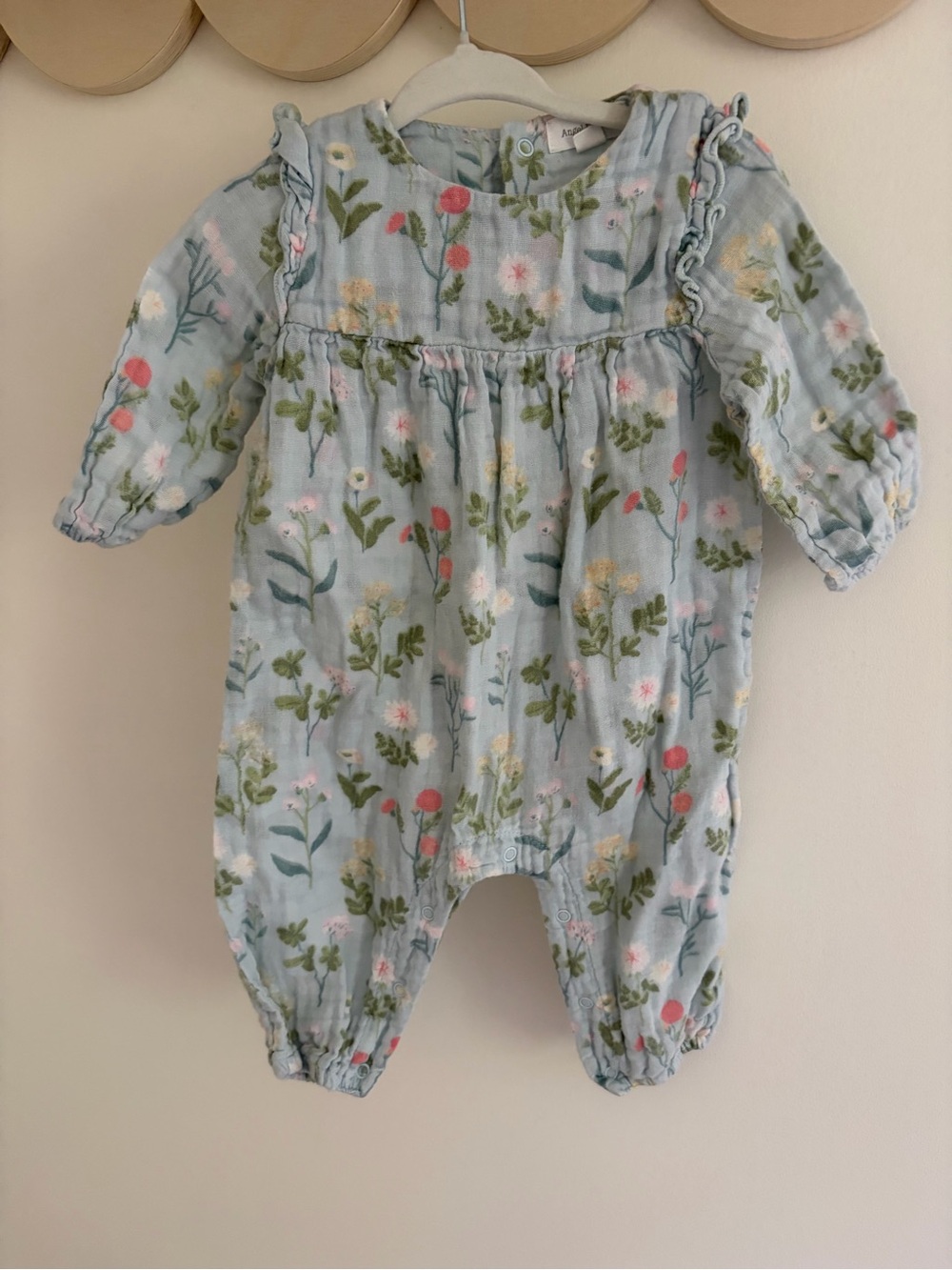 Angel Dear Light Blue Floral Muslin One-Piece Bodysuit